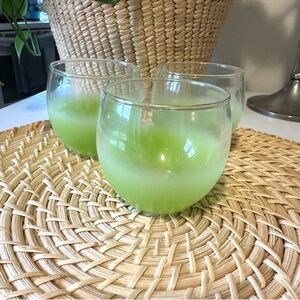 Blendo Vintage MCM Apple Green Roly Poly Glasses Three Cocktail Barware